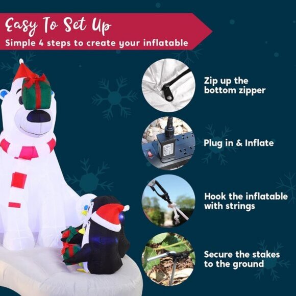 🆕6 FT Long Christmas Inflatable Gift Bear Outdoor Yard Decoration - Picture 9 of 10